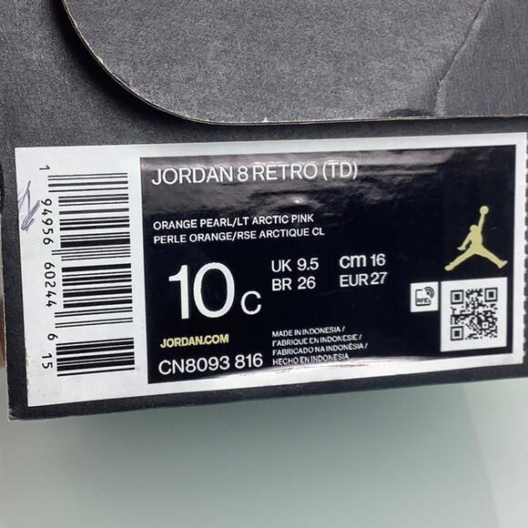 Jordan 8 Retro (TD) orange Pearl/LT Artic pink sneakers toddler size 10C EUC - Picture 12 of 16